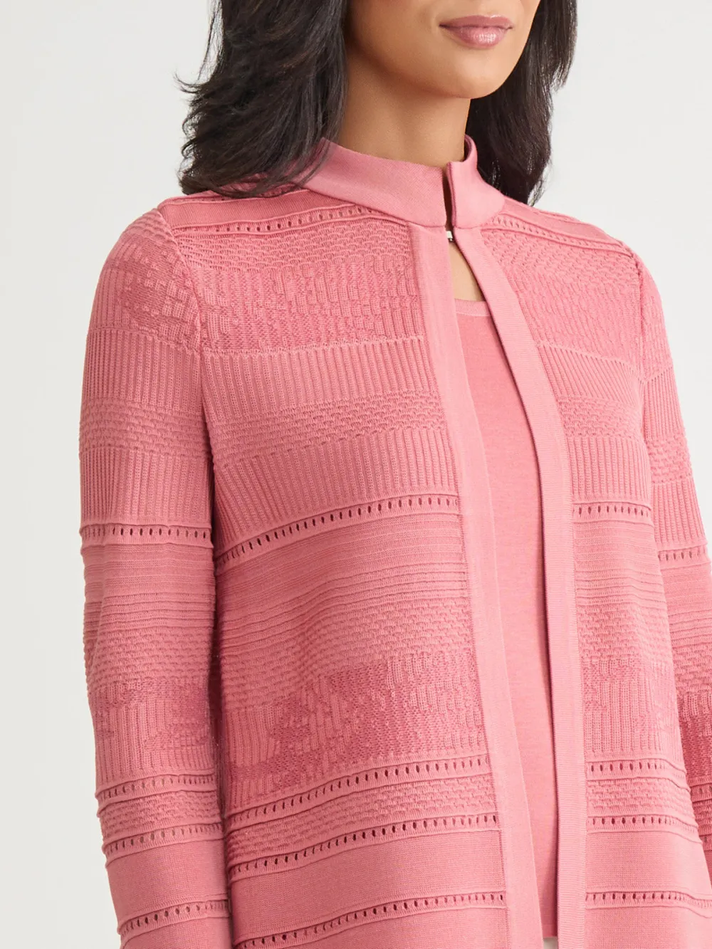 Solid Color Stand Up Collar Knitted Jacket