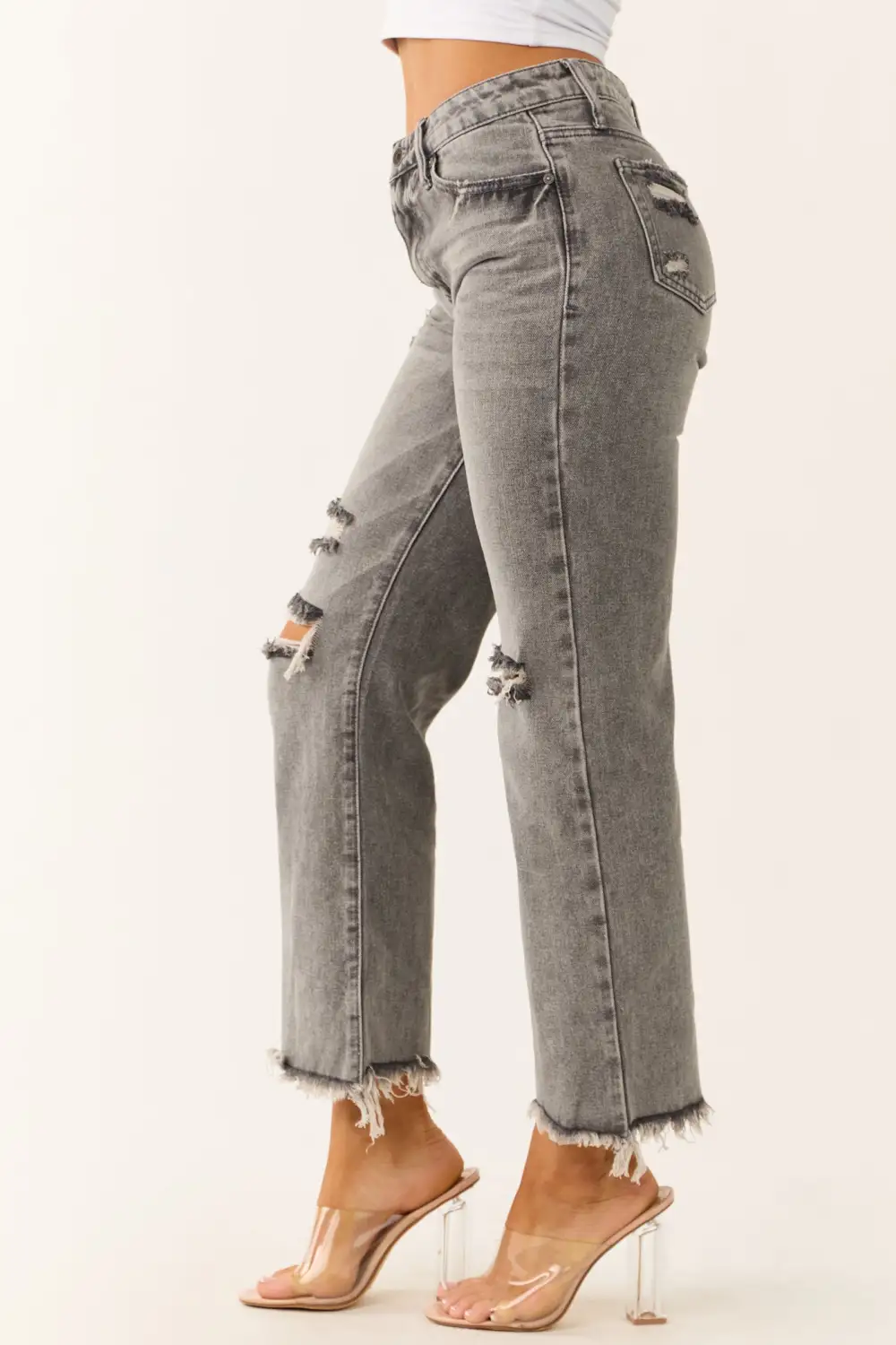 Distressed Steel Gray High Rise Jeans