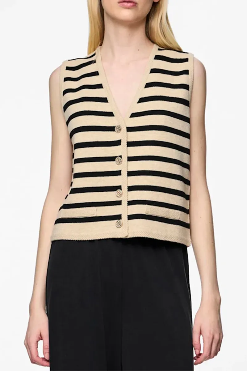 Striped Button Front Knit Vests