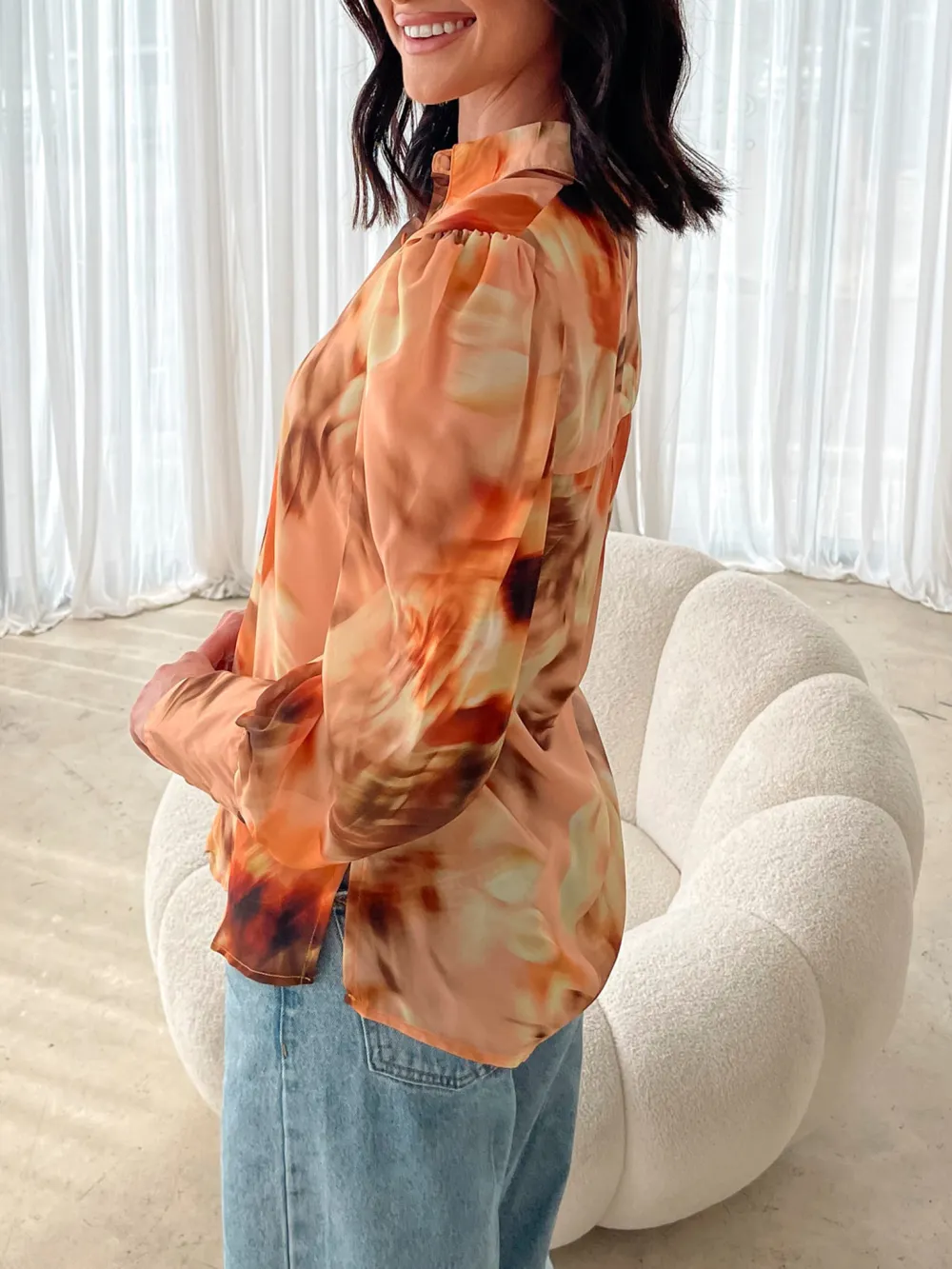 Yellow Blurred Floral Fleet Blouse
