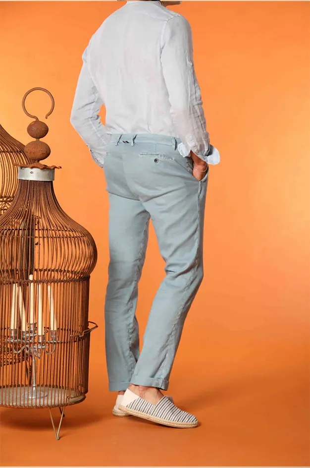 Men's Light Blue Cotton Casual Twill Regular Fit Trousers