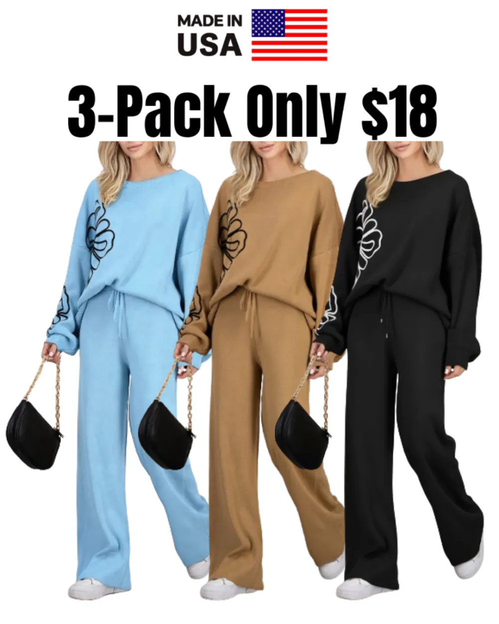 Casual Round Neck Knit Sweater with Pants Two Piece Pants Set