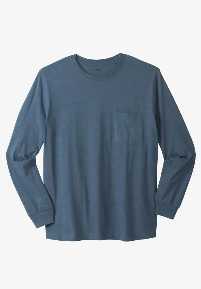 Shrink-Less™ Lightweight Long-Sleeve Crewneck Pocket T-Shirt
