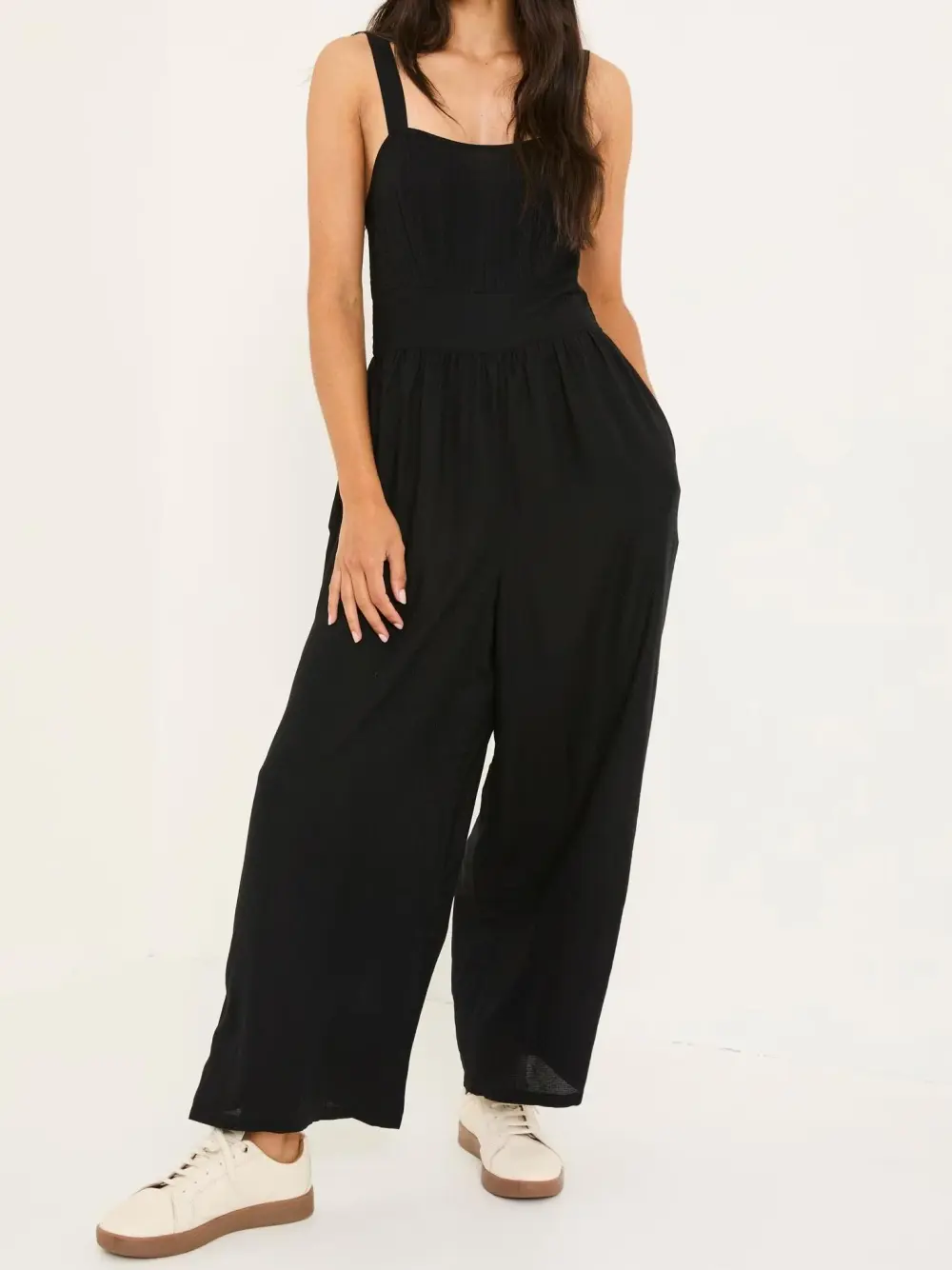Black Strapless Wide Leg Jumpsuit