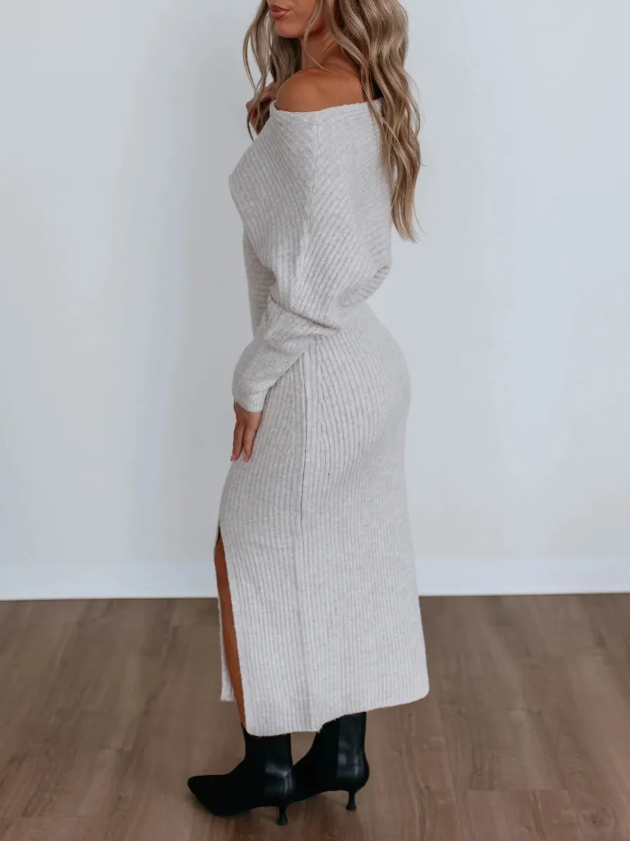 Slit Plain Midi Dress