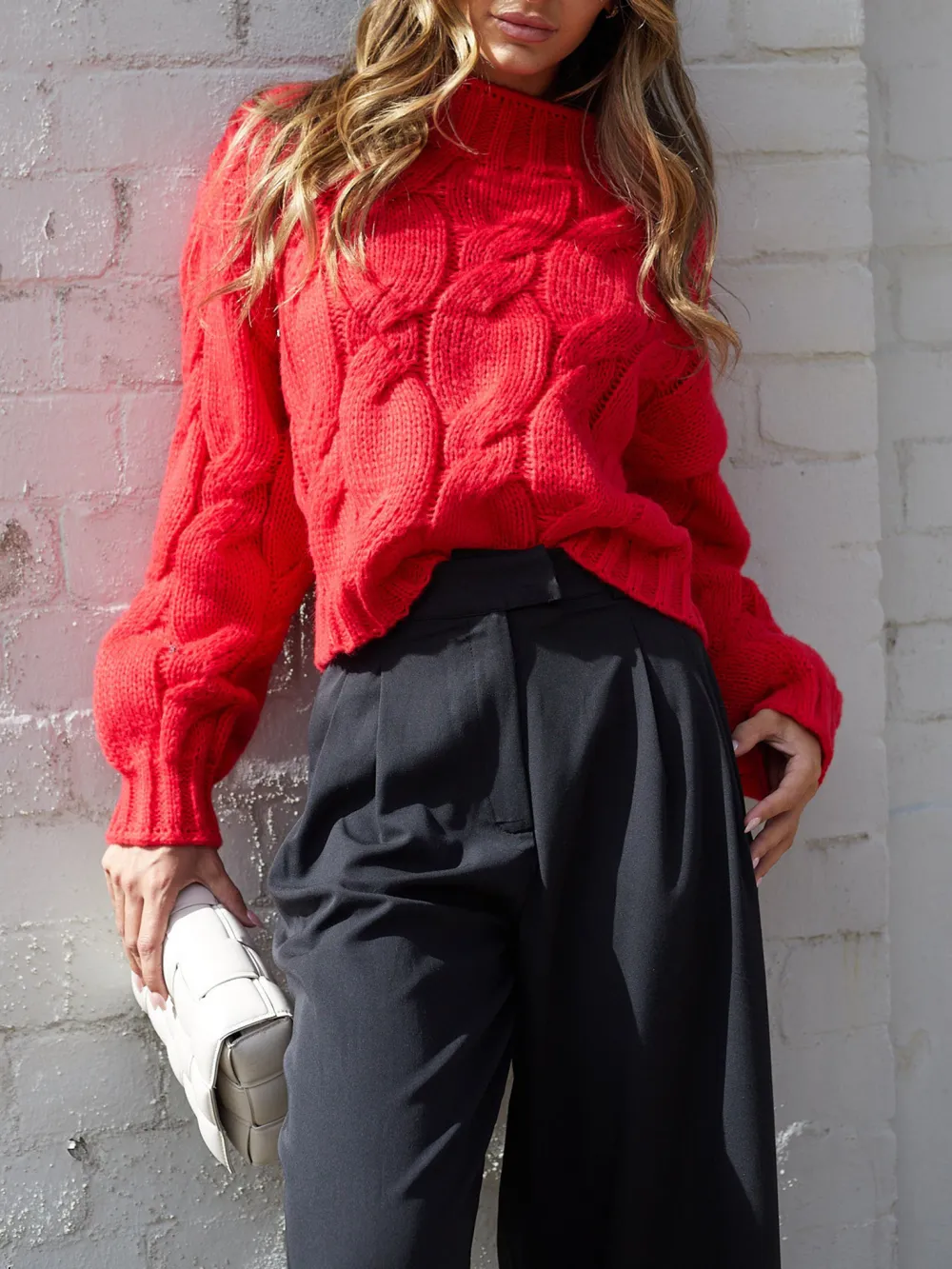 Red Casual Style Long Sleeves Knit