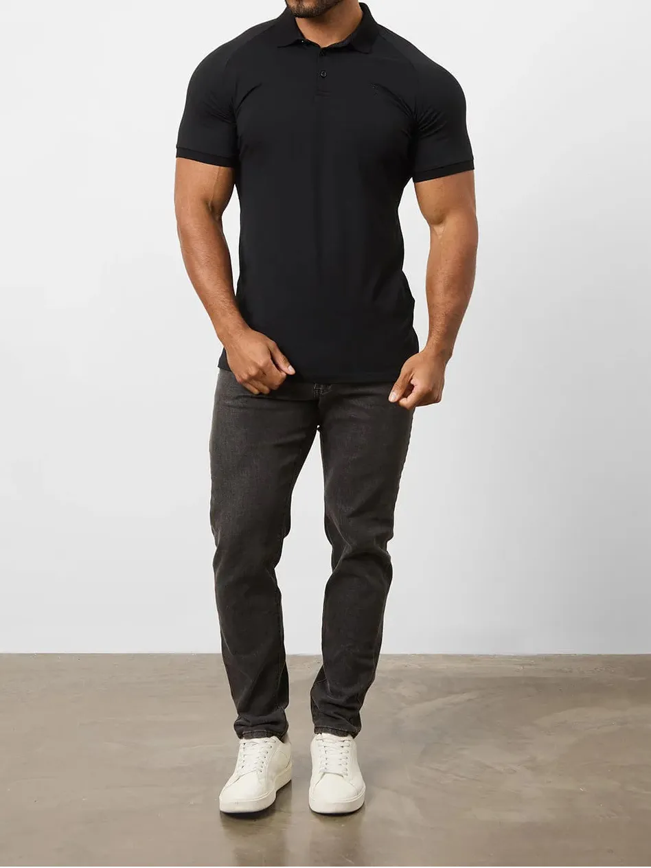 Black Soft Simple Athletic Polo Shirt