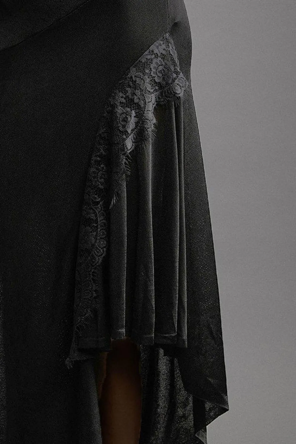 Viscose Blend Slinky Sheer Lace Detail Asymmetric Knit Midaxi Dress