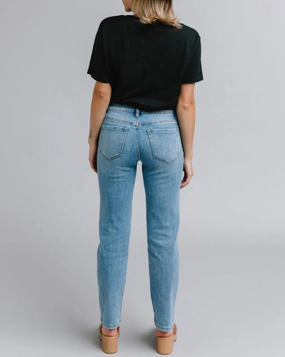 Light Wash Mid Rise Straight Jean