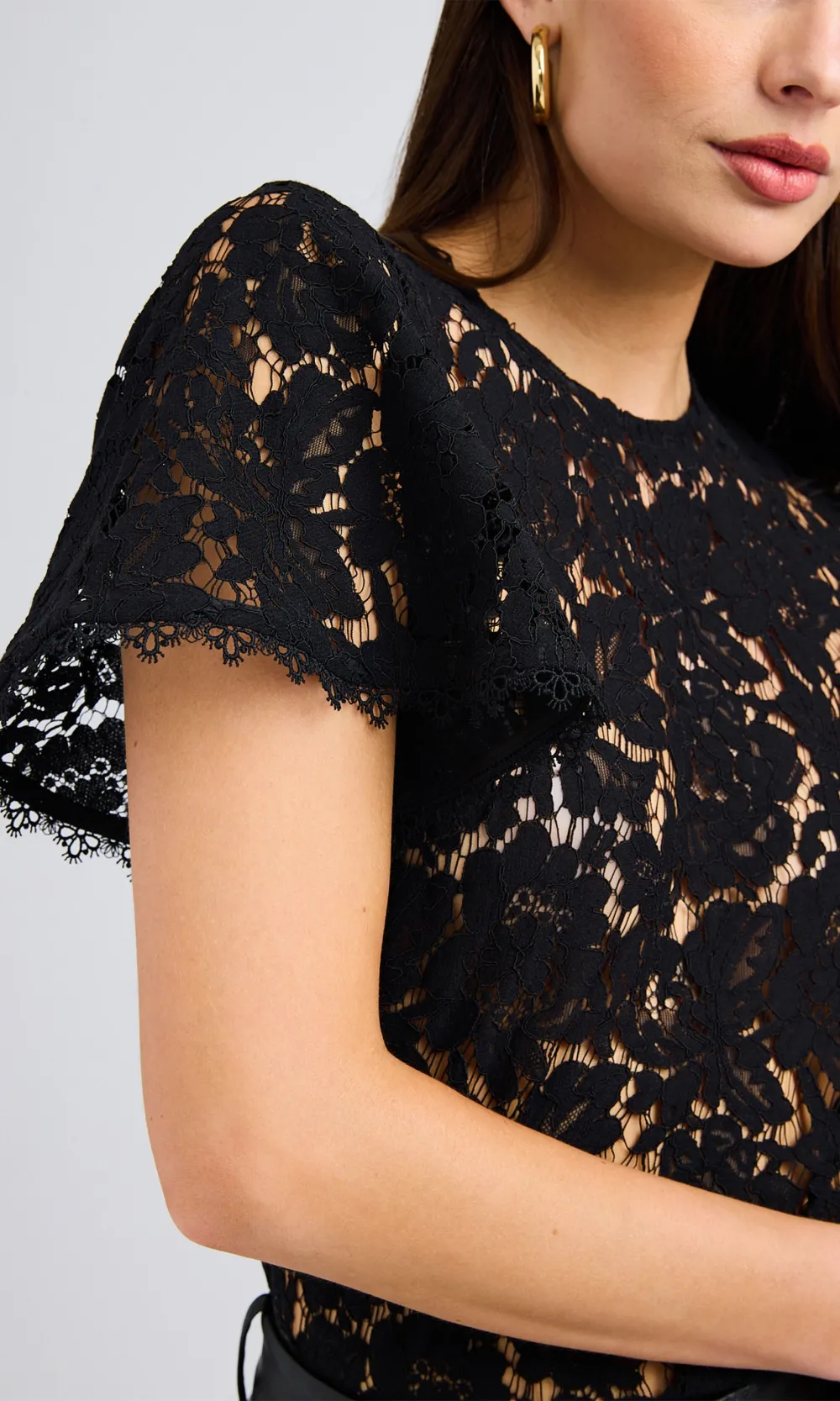 Black Cut Out Lace Sleeve Top