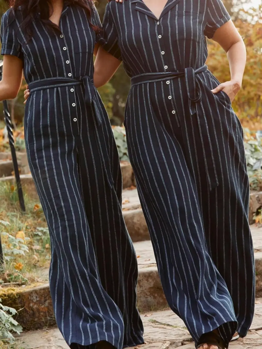 Blue Stripe Linen Blend Jumpsuit