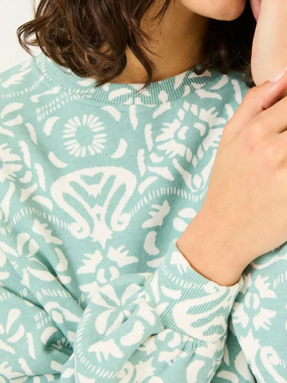 Green Printed Crew Neck Sweatshirt