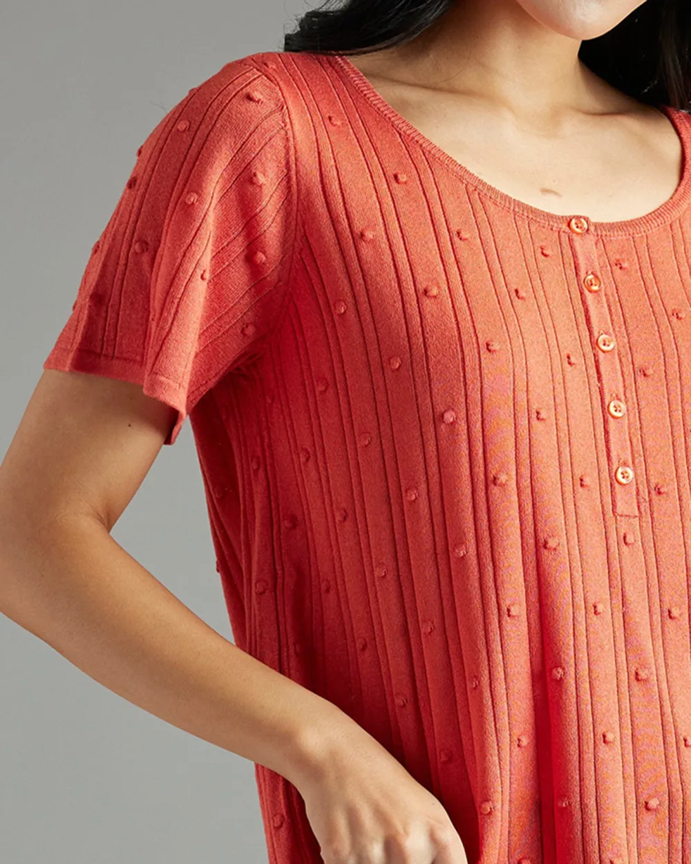 Paprika Textured Detailing Knit Top