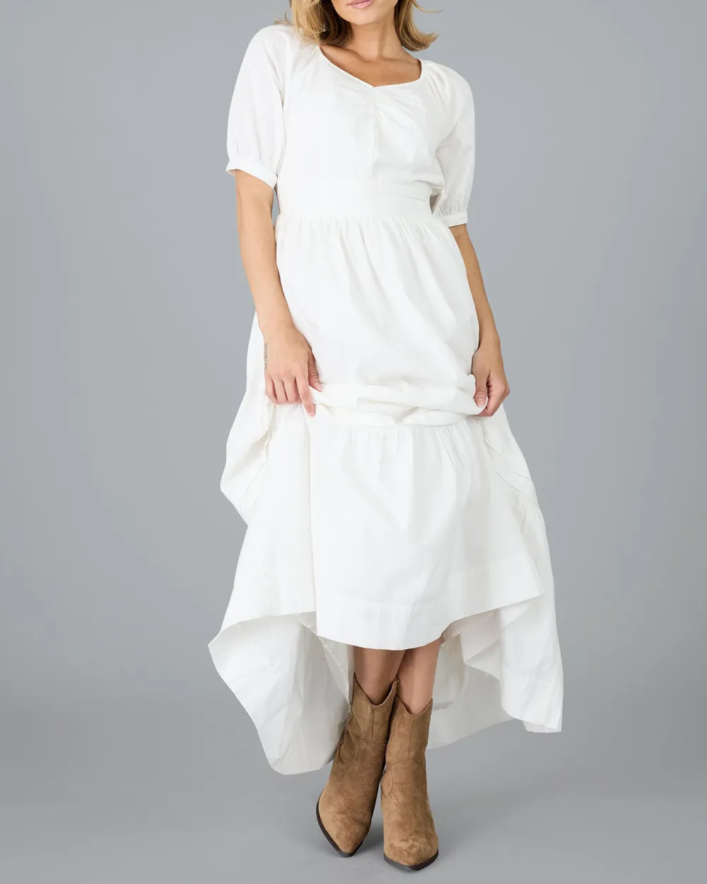 White Square Necked Tiered Maxi Dress