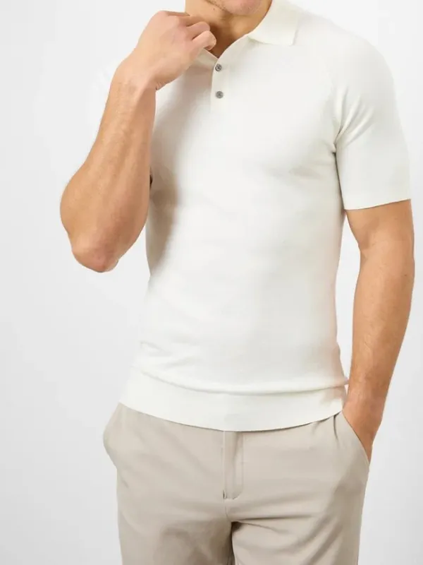 Ecru Cotton Soft Simple Polo Shirt