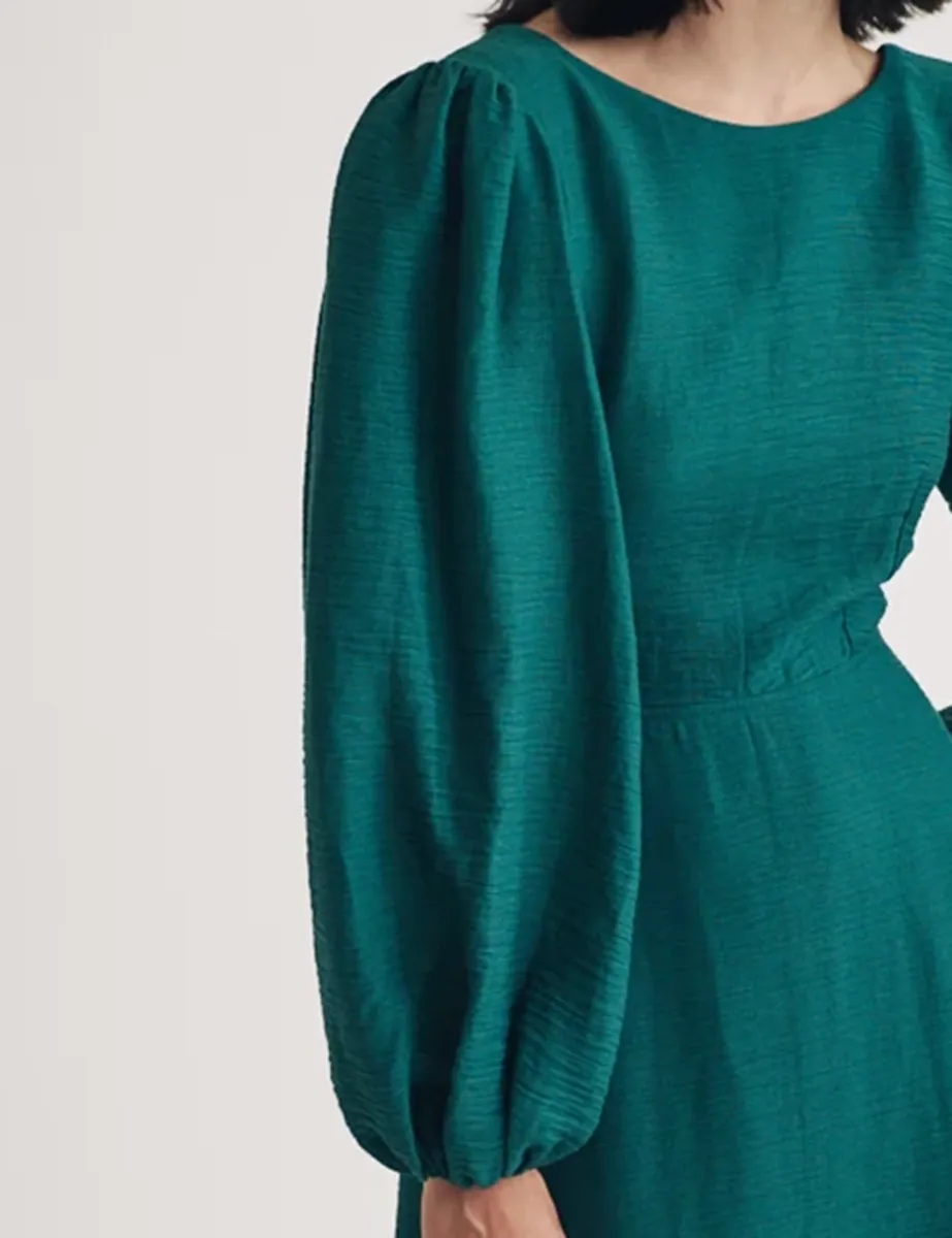 Emerald Green Balloon Sleeve Midi Dress