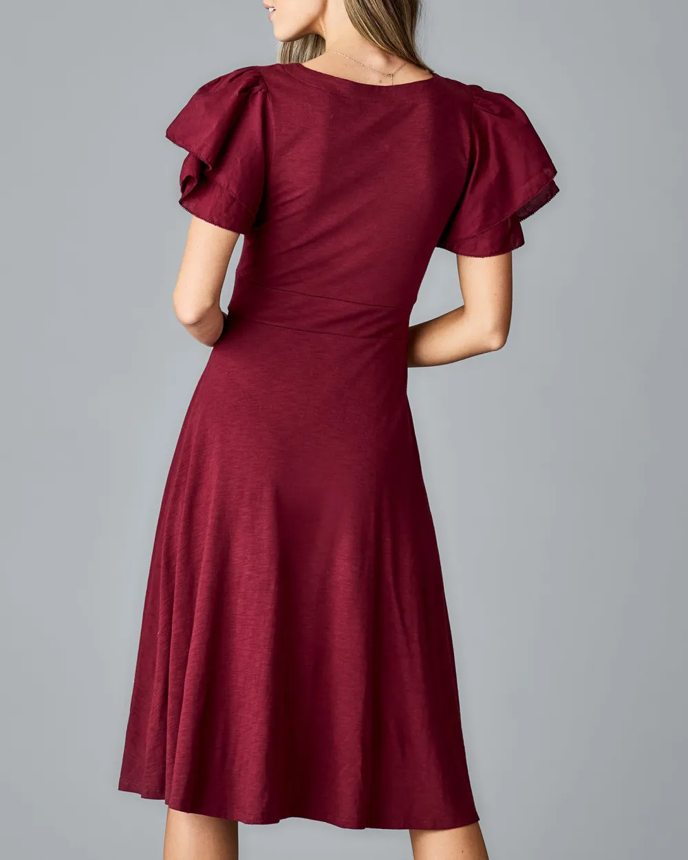 V Neck Flutter Sleeves Midi Dress