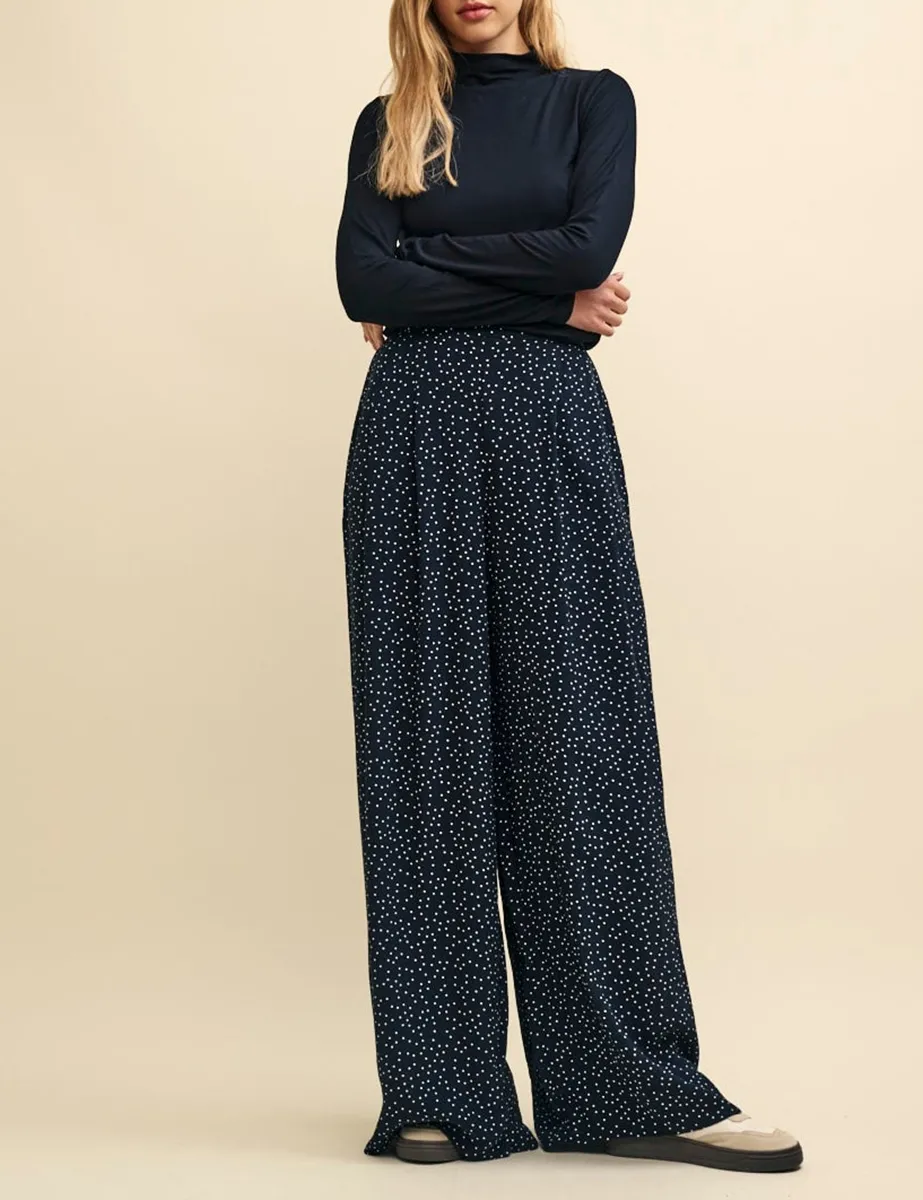 Black Spot Print Full Length Trouser