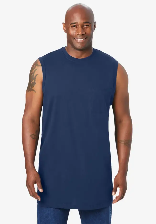 Shrink-Less Longer-Length Lightweight Muscle Pocket Tee