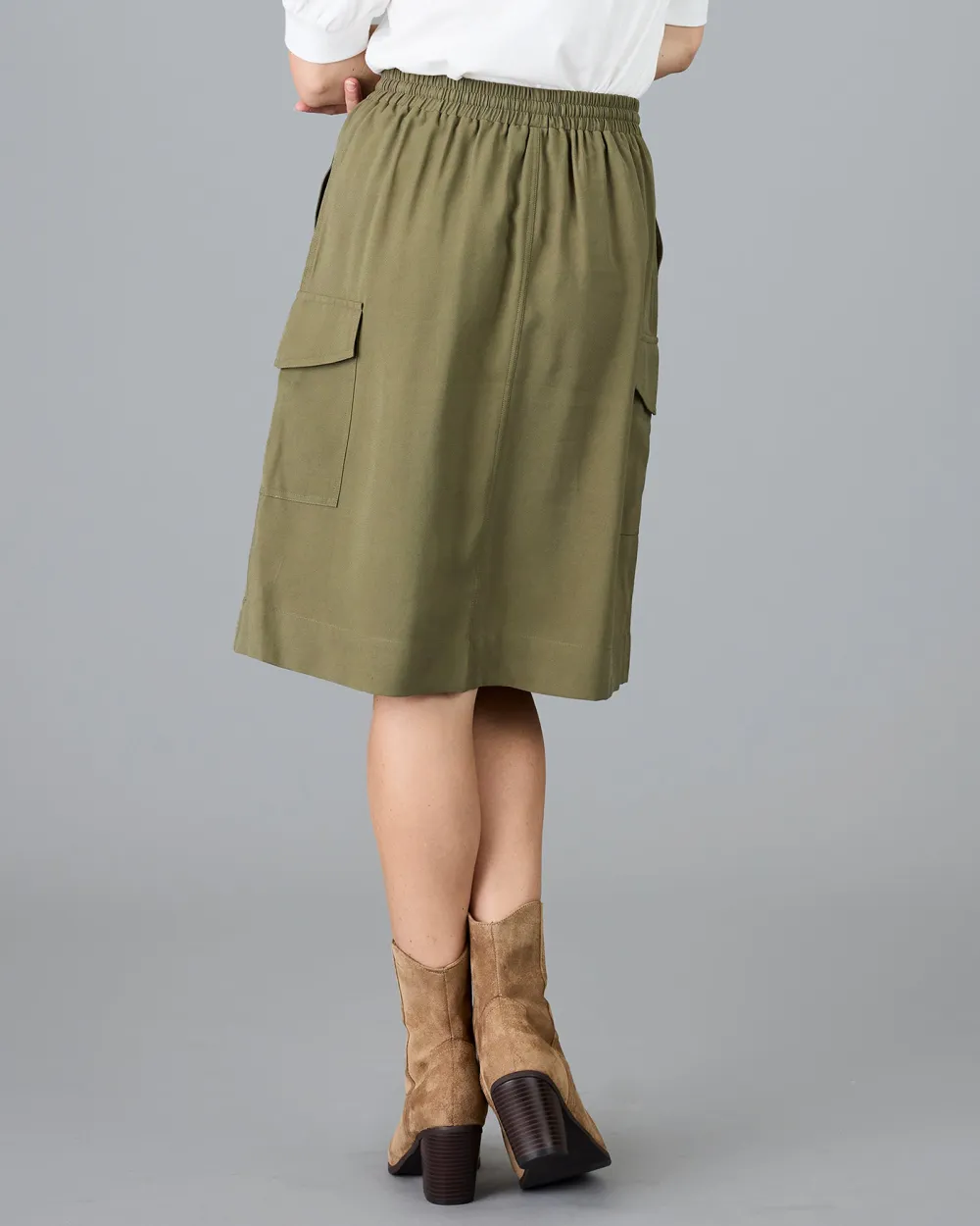 Burnt Olive Cargo Midi Skirt