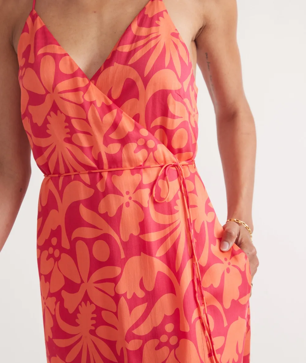 Coral Floral Wrap Maxi Dress