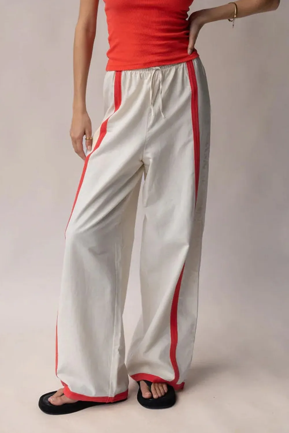 White Simple Patchwork Stripes Straight  Pants