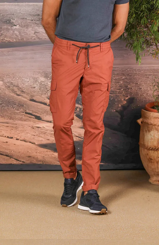 Men's Brick Slim Fit Parachute Fabric Cargo Pants with Large Pockets