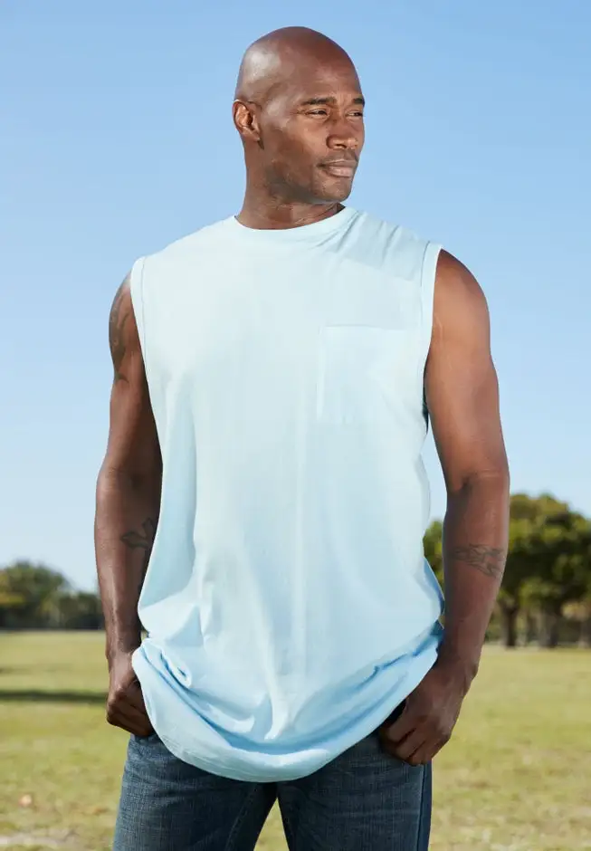 Shrink-Less Longer-Length Lightweight Muscle Pocket Tee