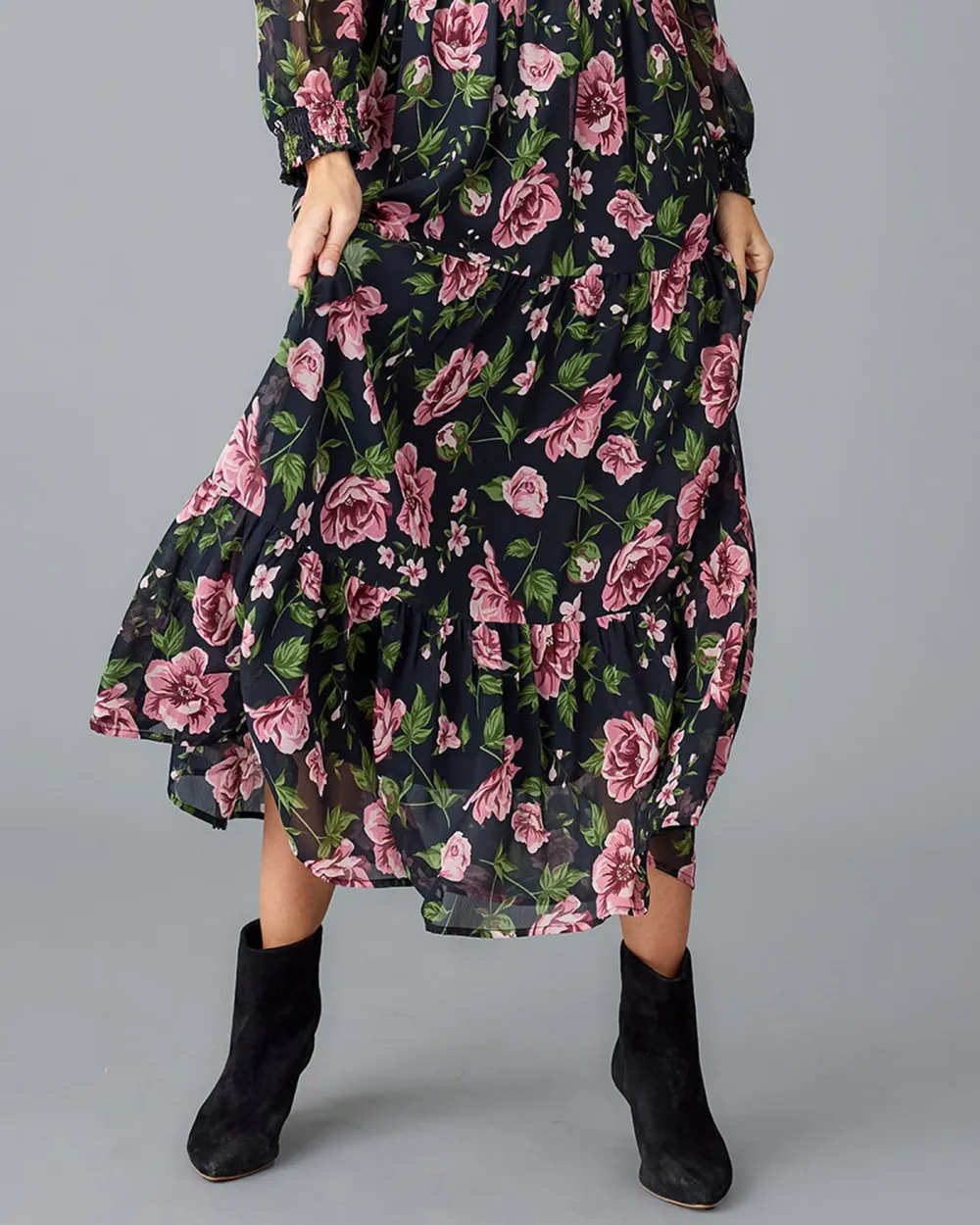 Floral Print Long Sleeved Maxi Dress