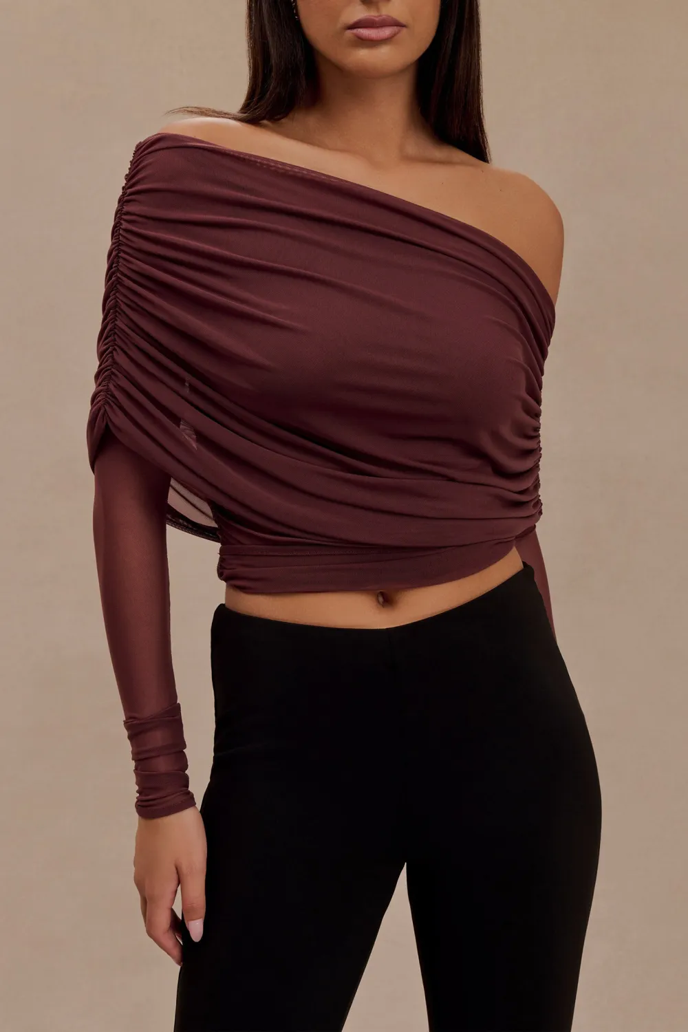 Sheer Mesh Off Shoulder Top