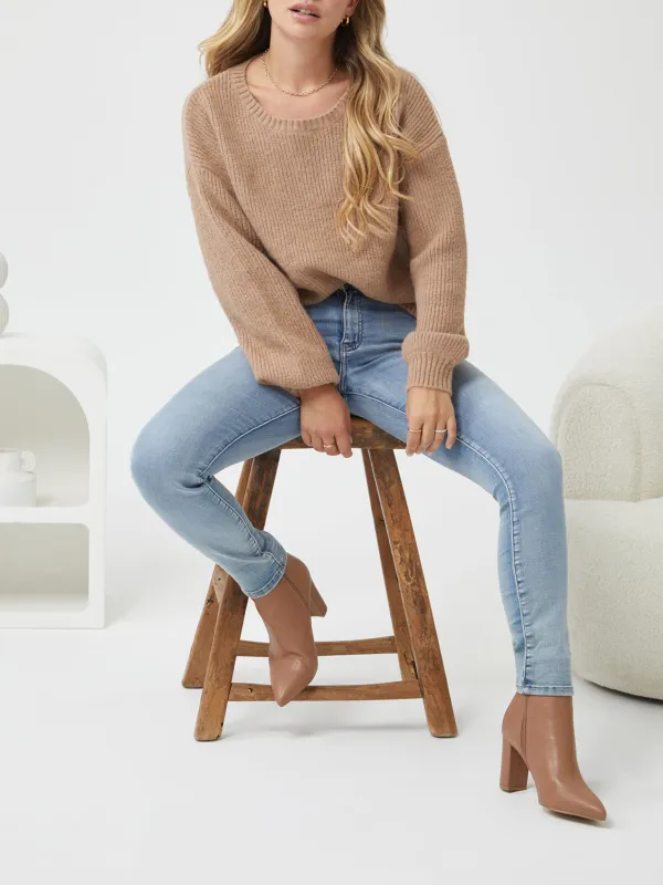 Camel Casual Style Crew Neck Knit