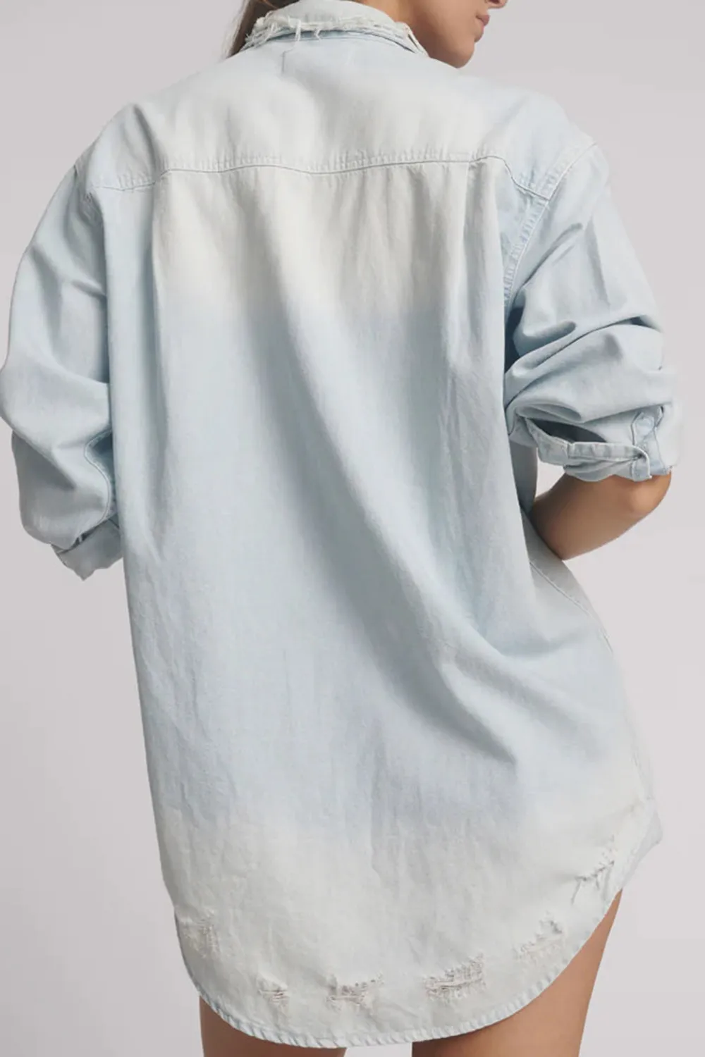 Retro Minimalist Lazy Style Light Blue Long-Sleeved Shirt