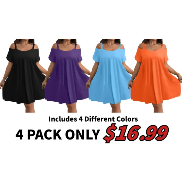 Plus Size Women's Round Neck Short Sleeve Shoulder Cut Out Fitted Casual Midi Dress