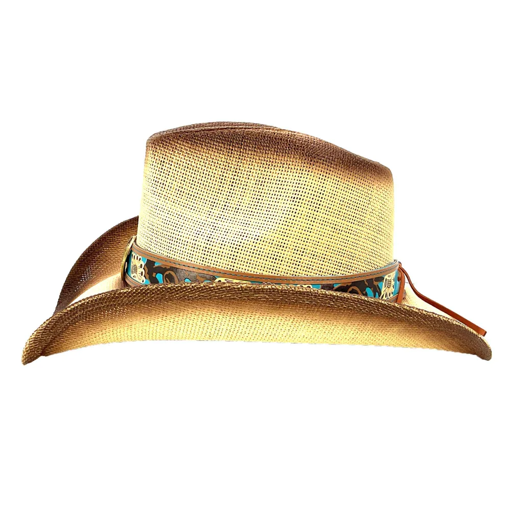 Straw Cowboy Hat with Turquoise Band and Concho