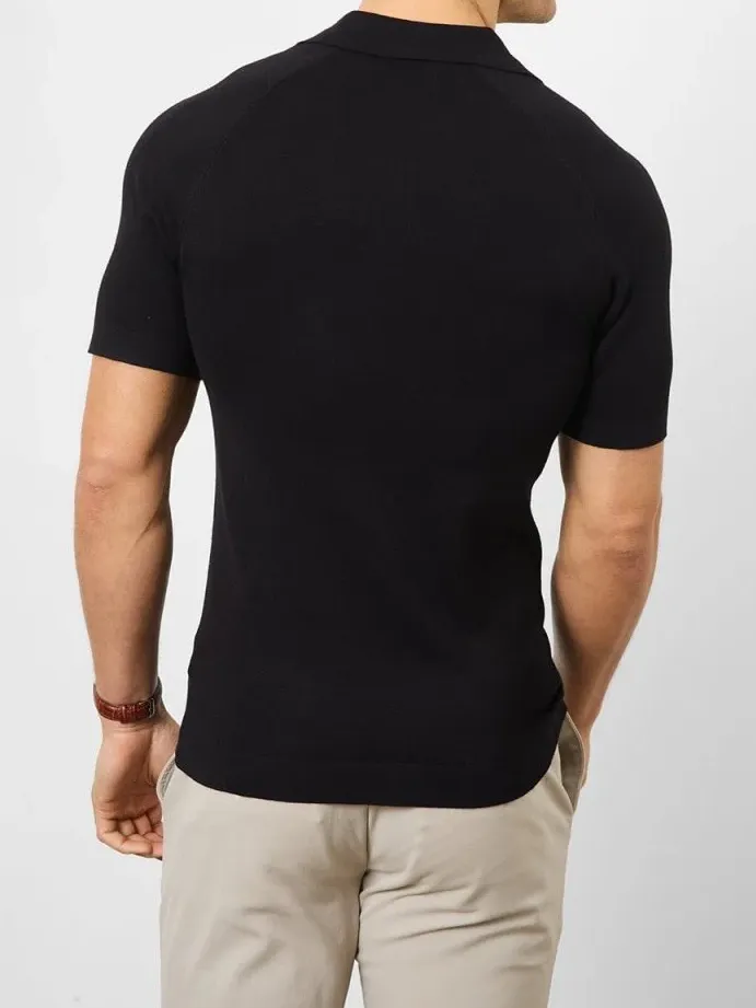Black Soft Simple Open Polo Shirt