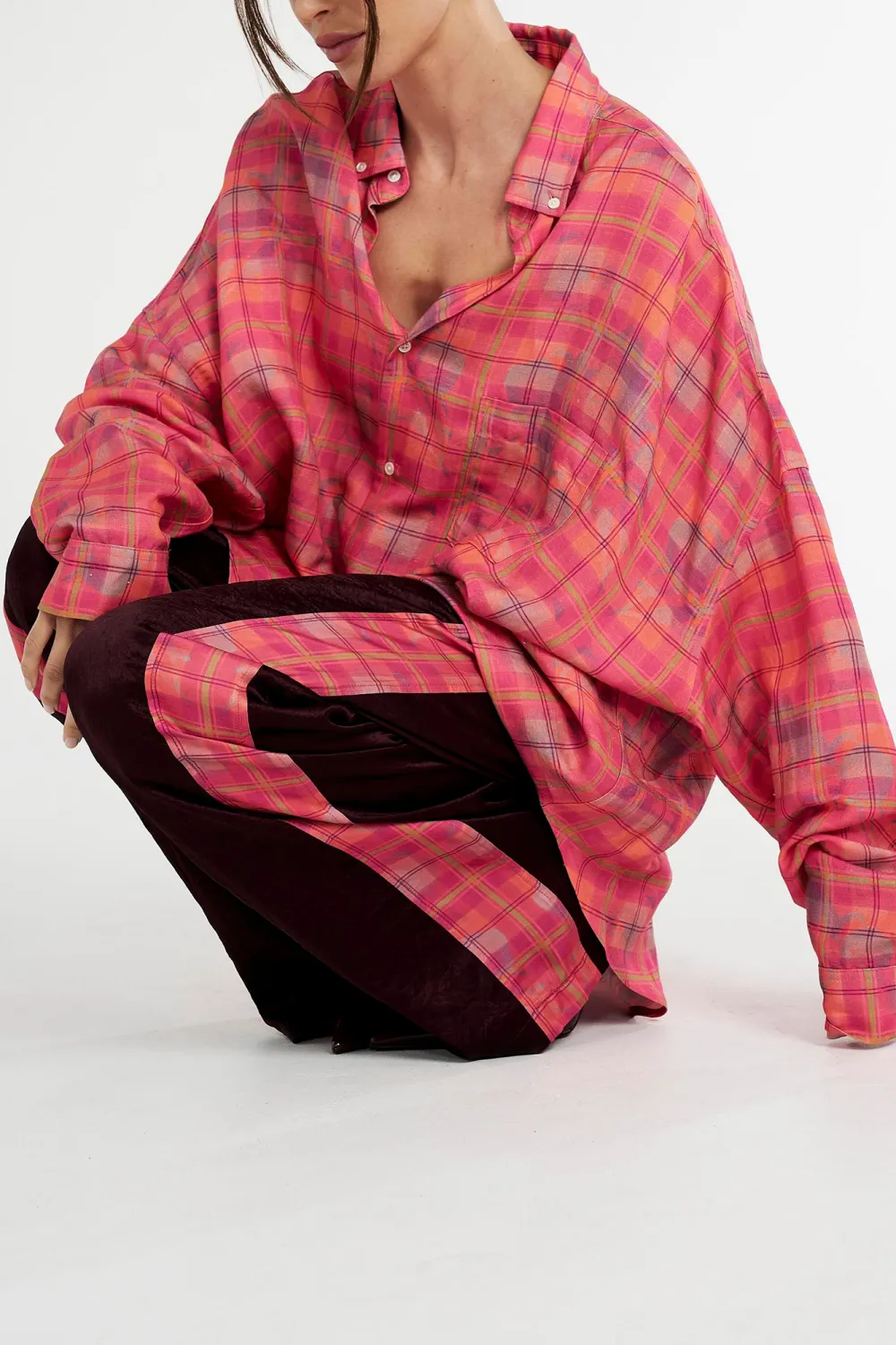 Versatile Loose Neon Plaid Long-Sleeved Shirt