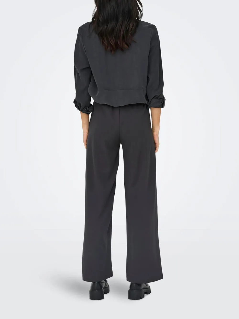 Wide-Leg Smooth Fabric Casual Style Pants