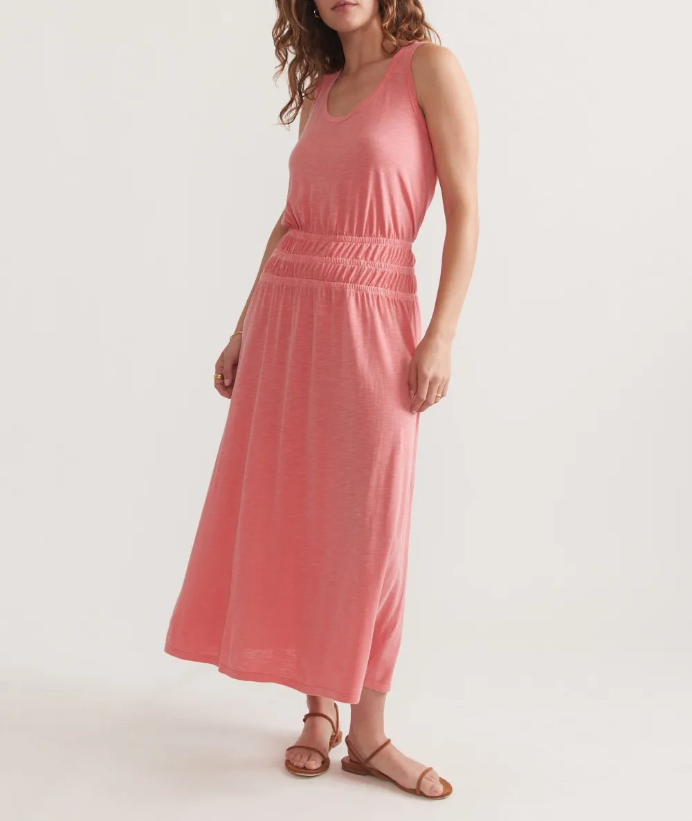 Pink Smocked Waist Midi Dress