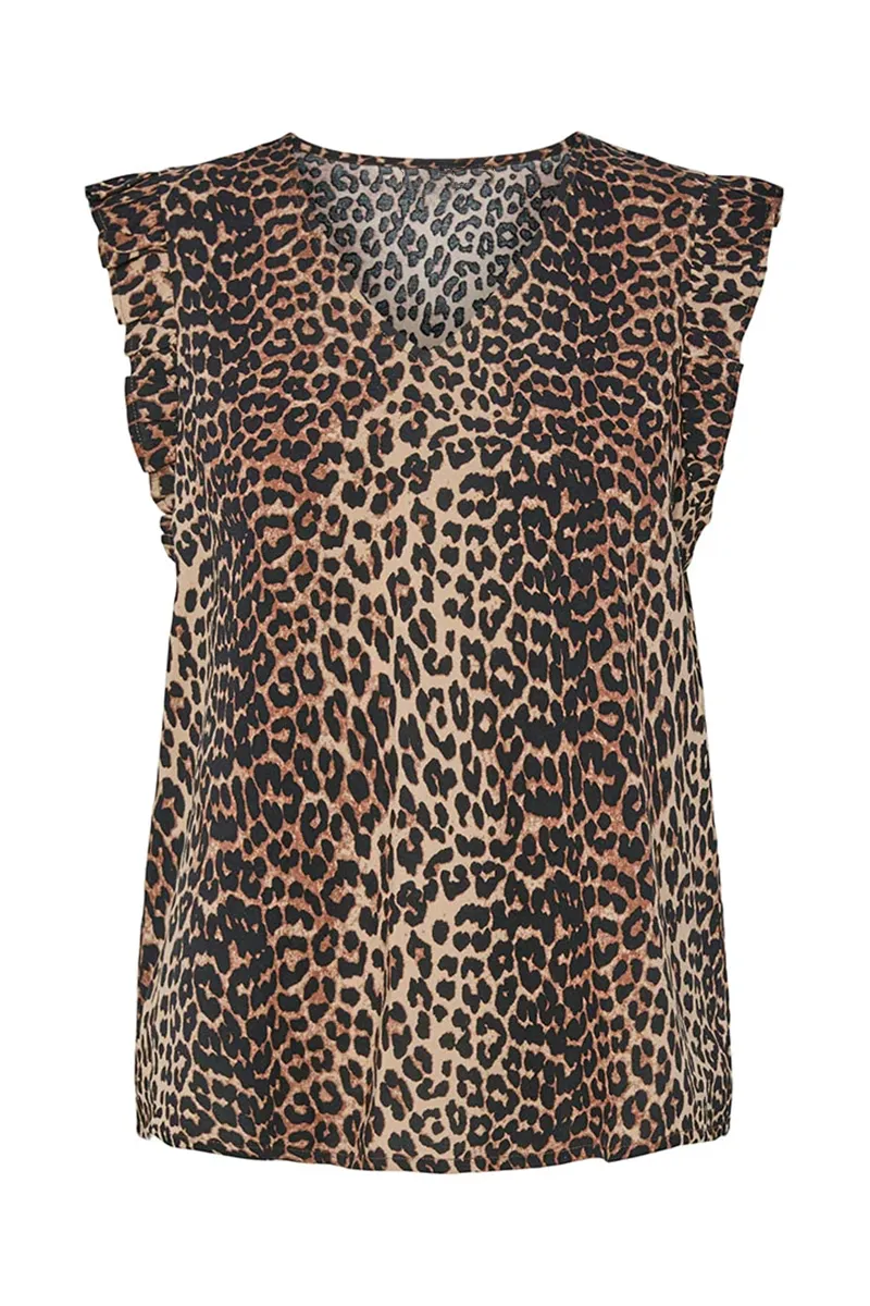 Leopard V-Neck Sleeveless Tops