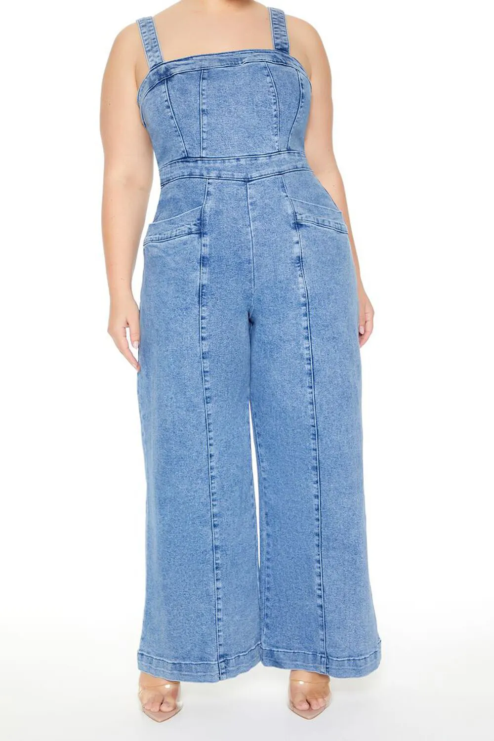 Plus Size Denim Wide-Leg Jumpsuit