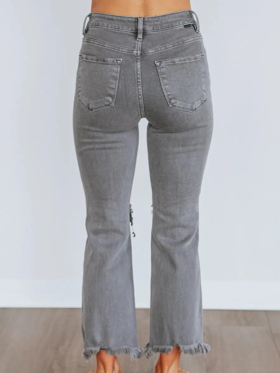 Distressed Cropped Flare Jeans