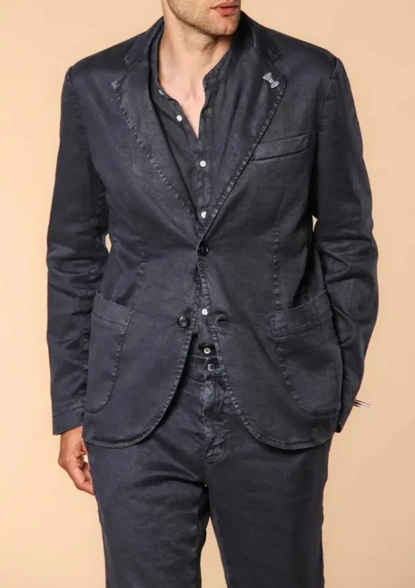 Navy Blue Men's Cotton and Linen Twill Suit Jacket