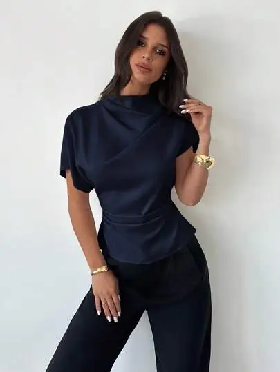 Ruched Linen Blend Blouse