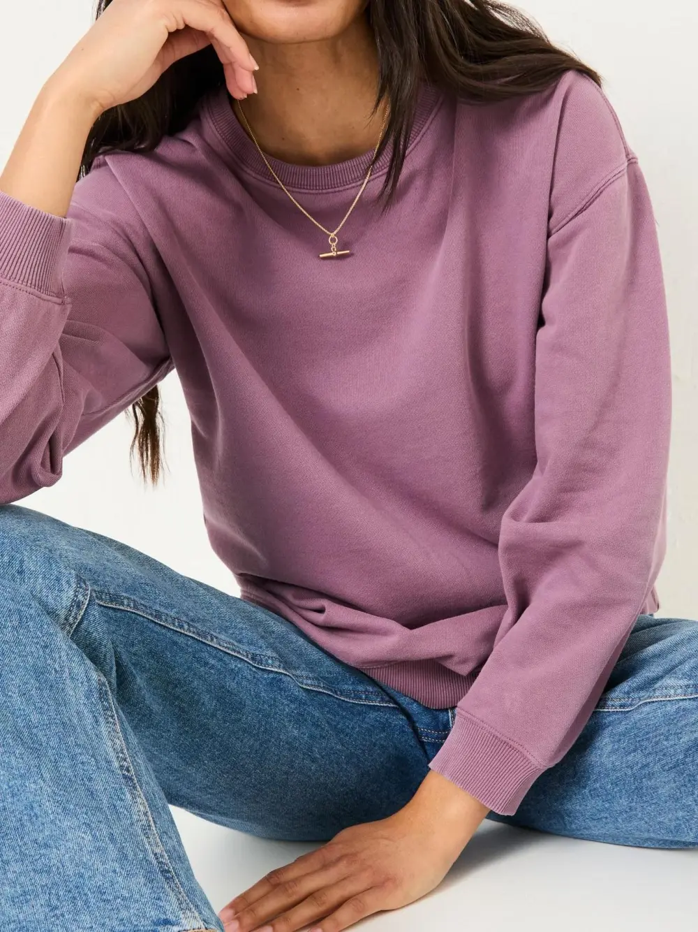Purple Casual Crew Sweatshirt