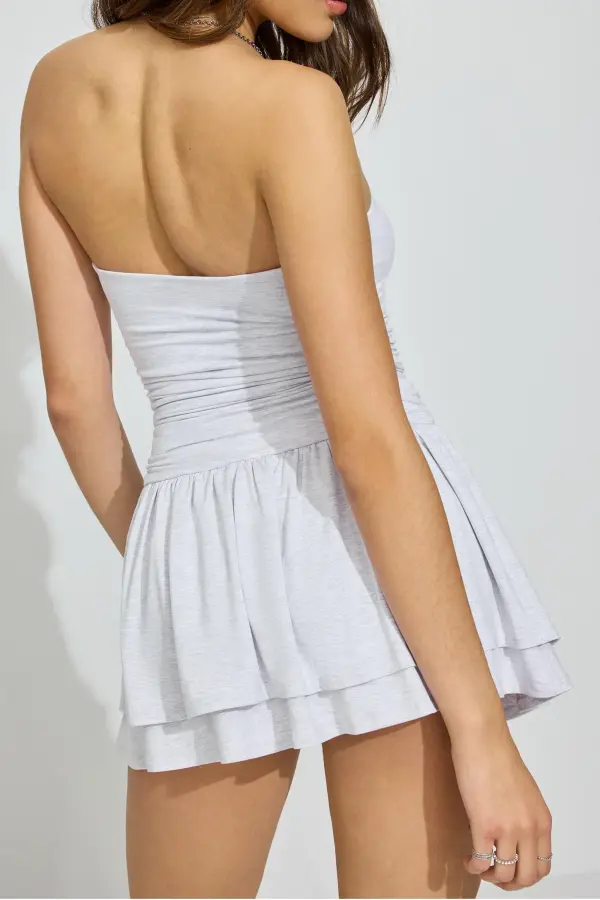 Ruched Strapless Grey Mini Dress