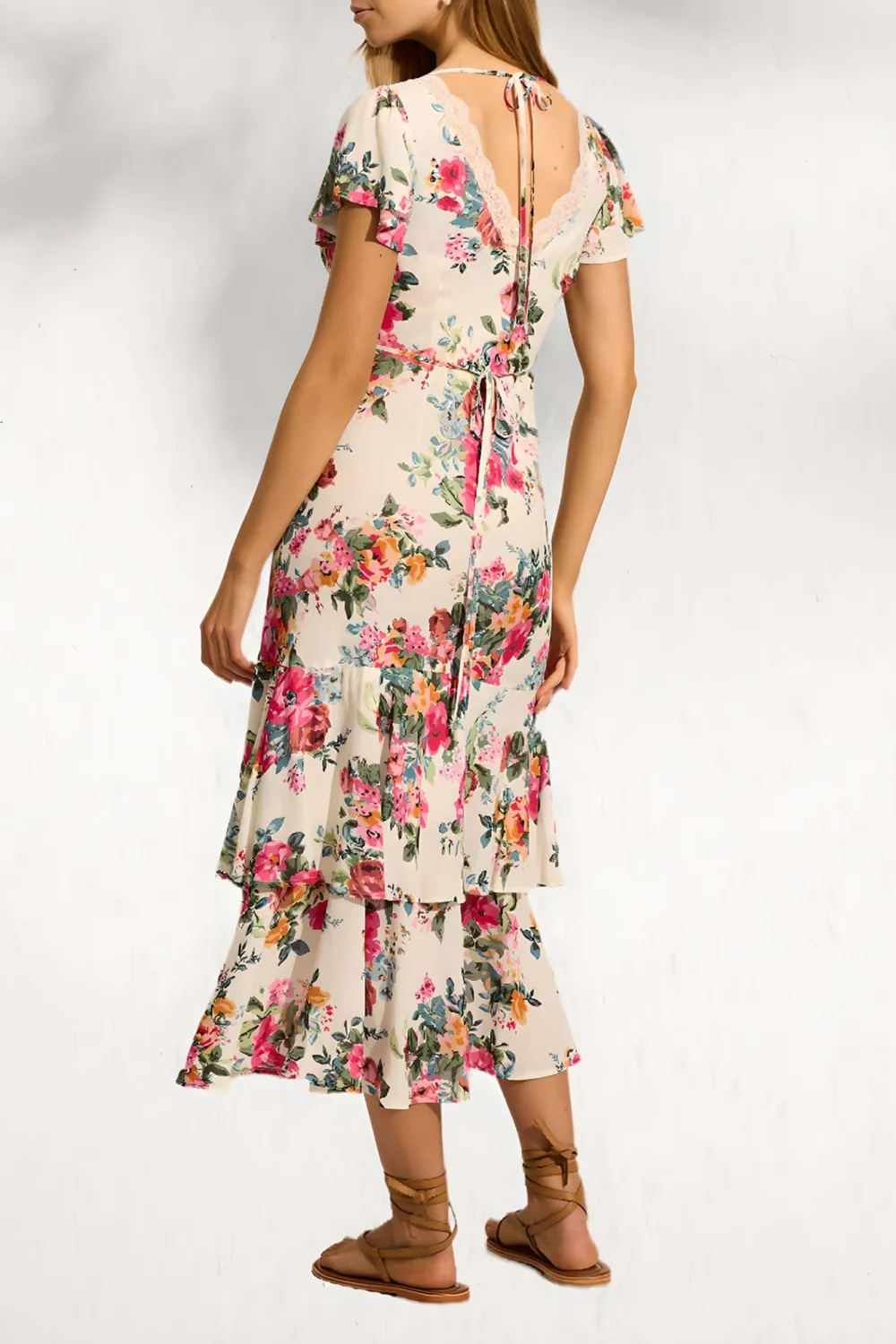 White Printing Simple Temperament V-Neck Dress