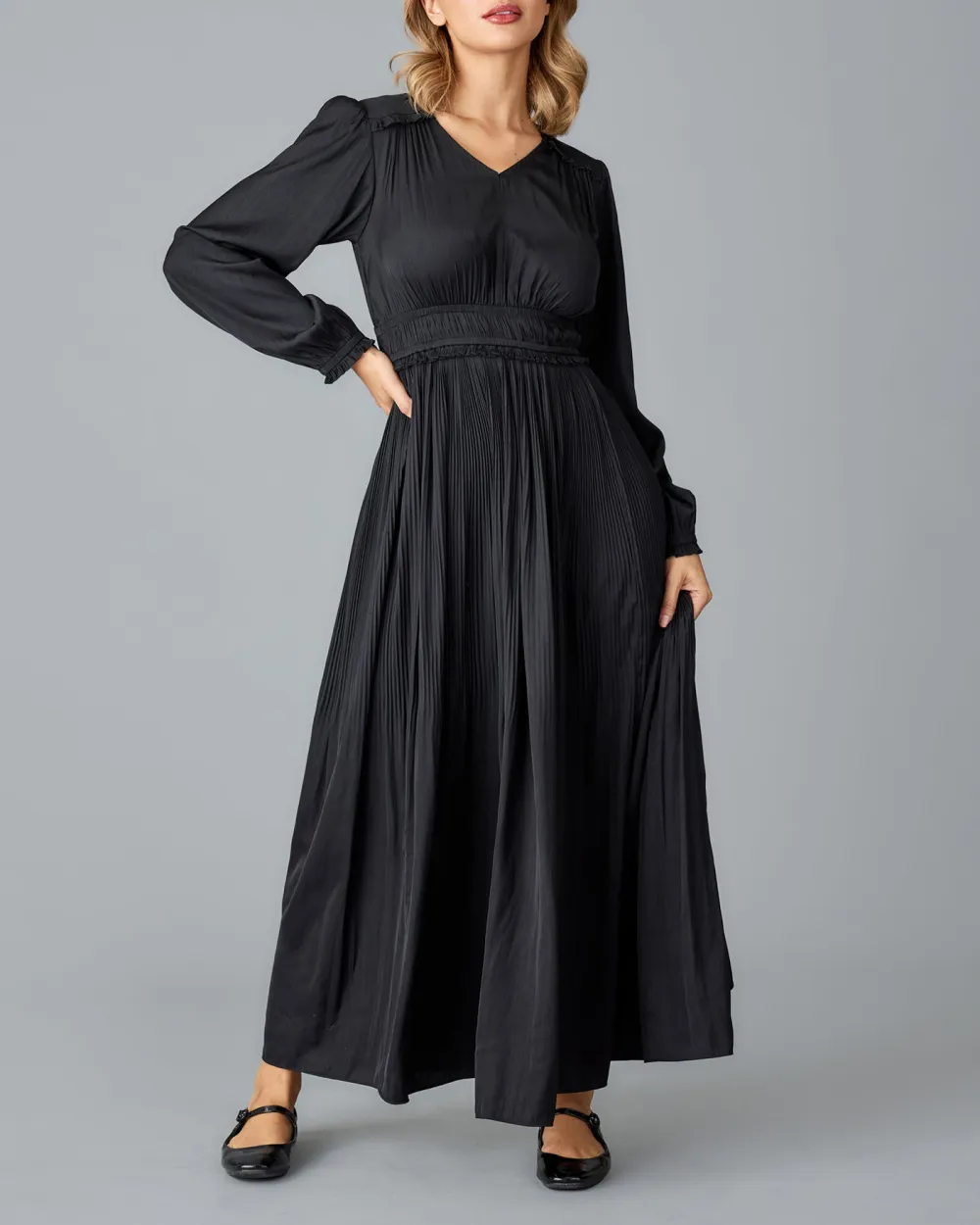 Black Smocked Waist Maxi Dress