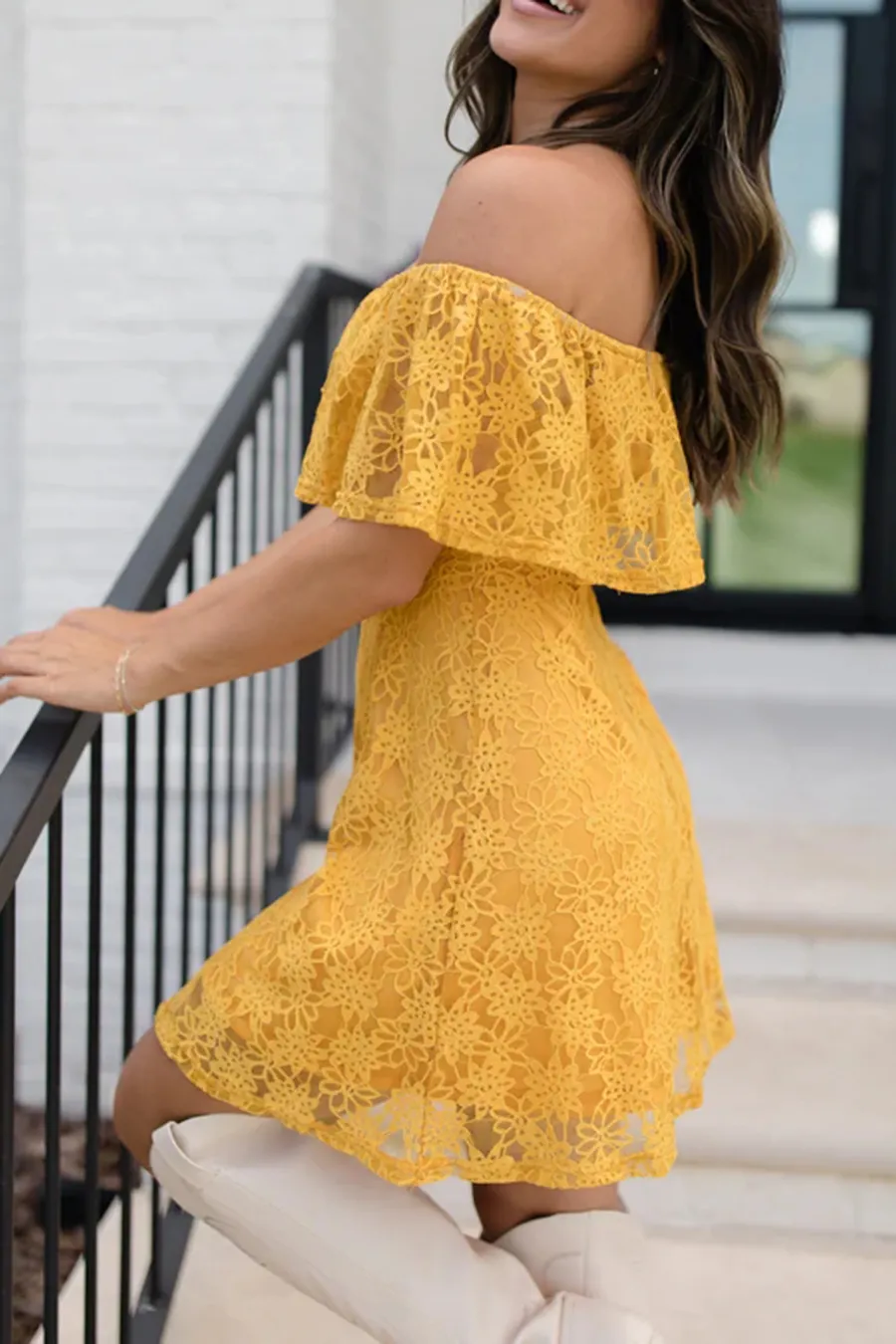Off The Shoulder Lace Mini Dress