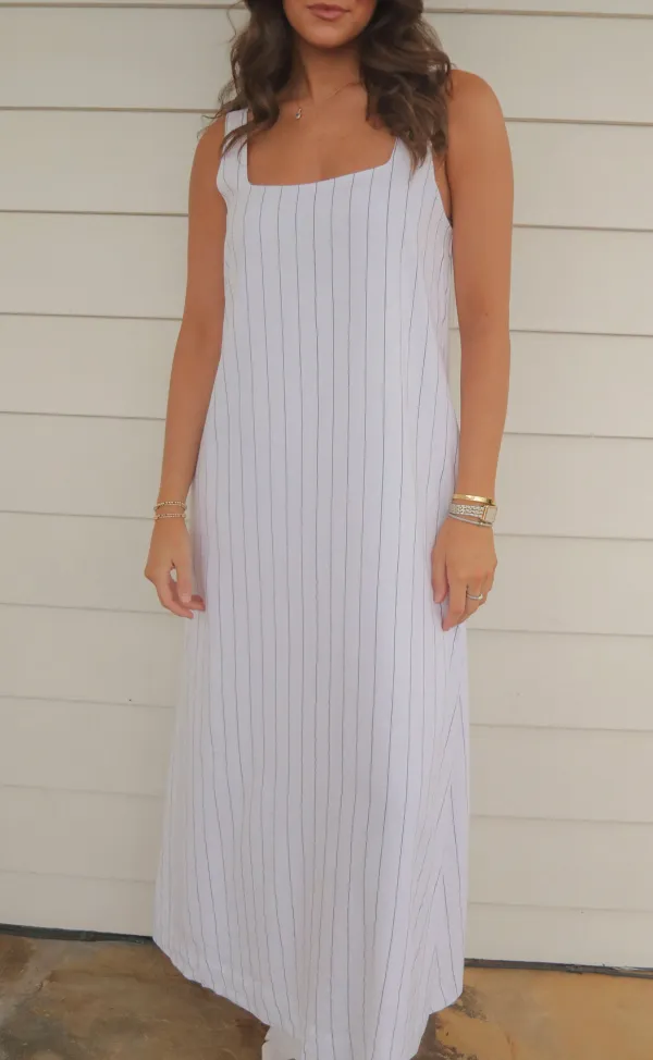 White Striped Sleeveless Maxi Dress