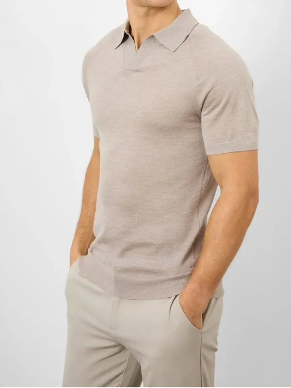 Wheat Marl Merino Wool Soft Simple Polo Shirt